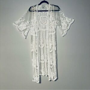 Rachel Zoe White Sheer Embroidered Midi Cover-Up/Kimono